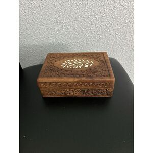 vintage wooden box with hinged lid